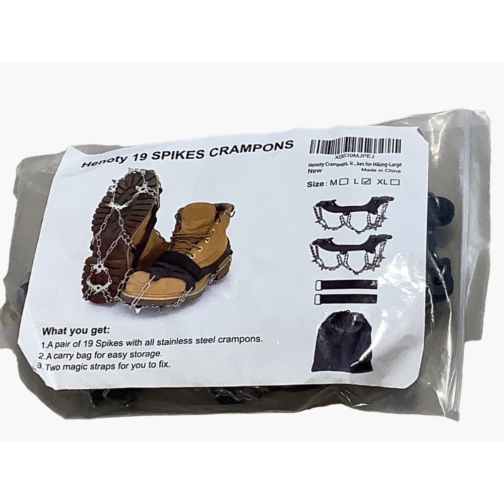 Henoty 19 Spikes Crampons Ice/ Snow Cleats Size Large Stainless Steel - Picture 3 of 5